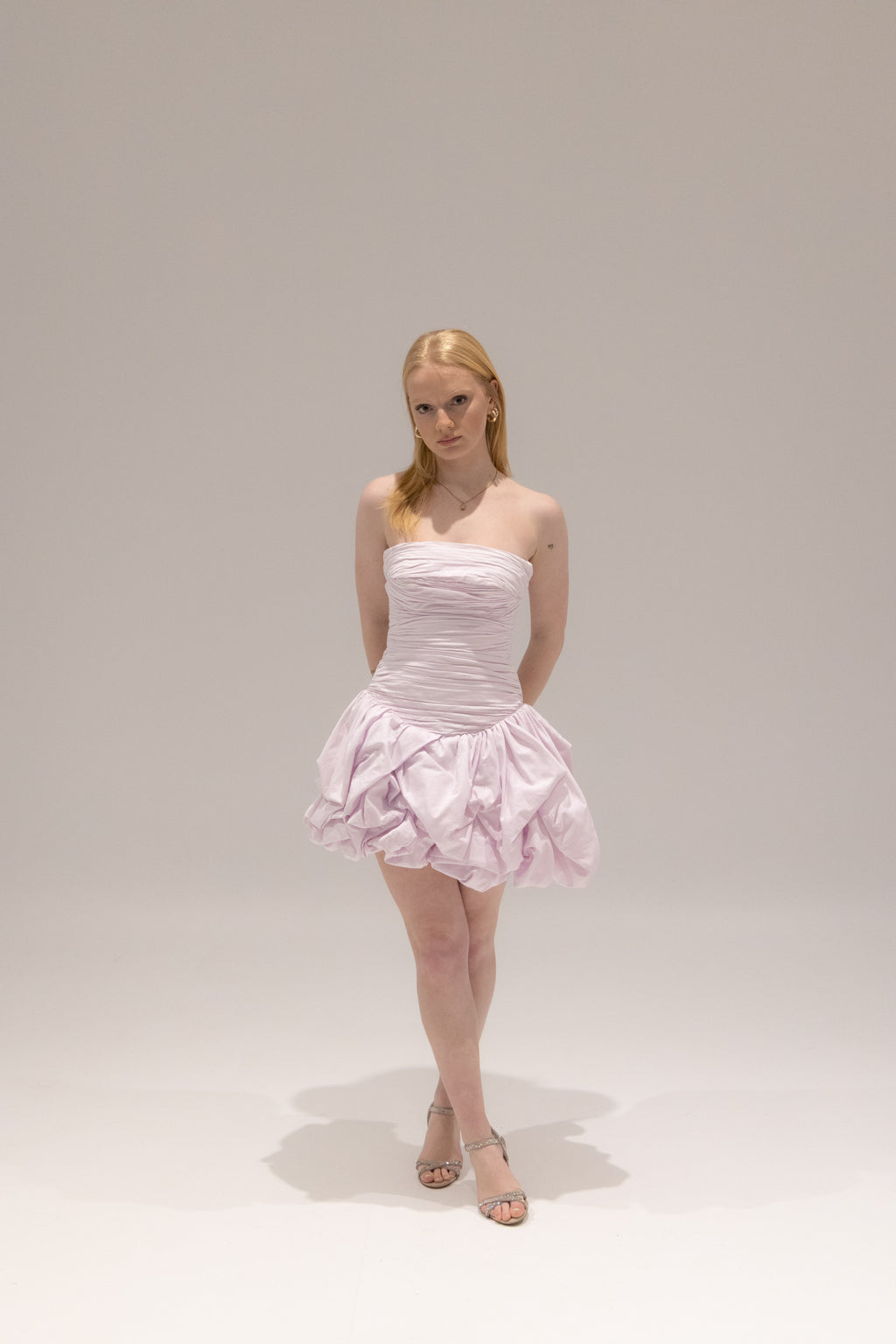 Violette Bubble Hem Mini in Baby Pink by Aje