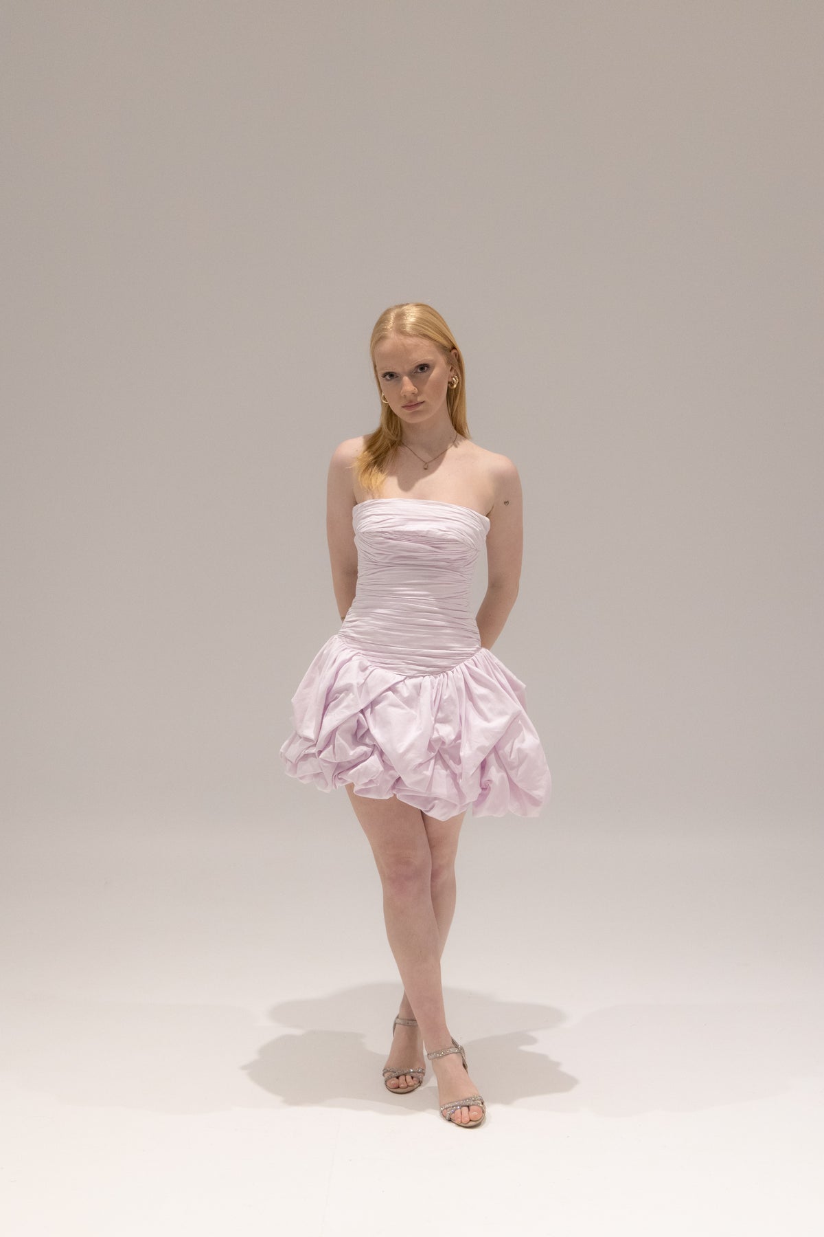 Violette Bubble Hem Mini in Baby Pink by Aje