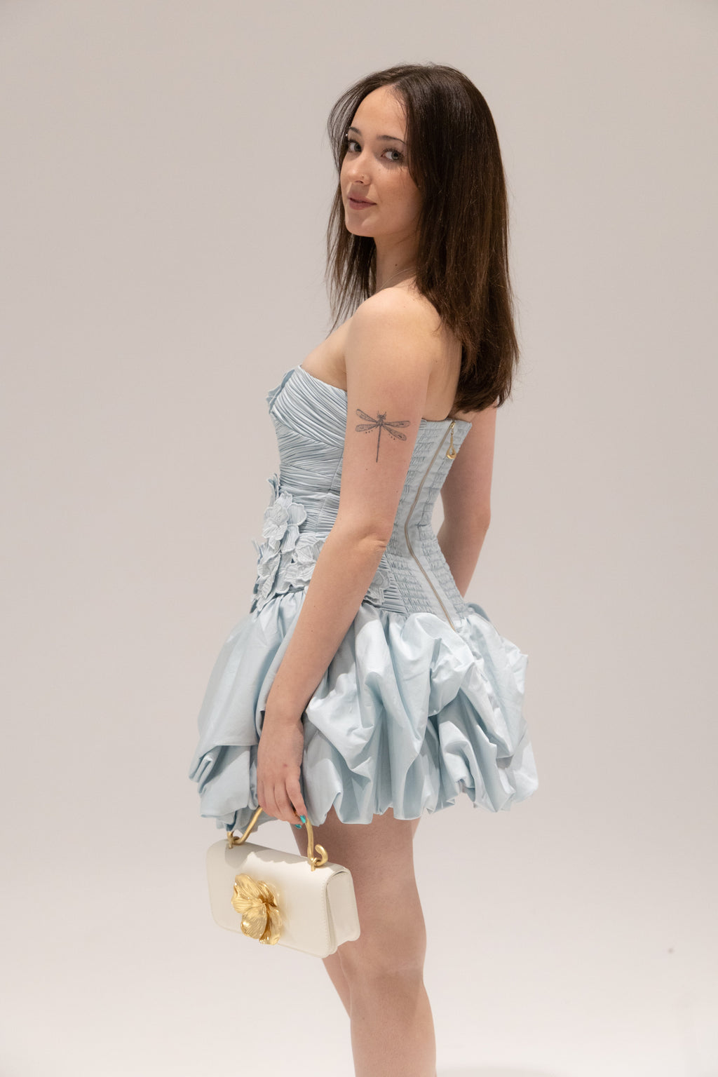 Splendour Bubble Mini in Silver Blue by Aje
