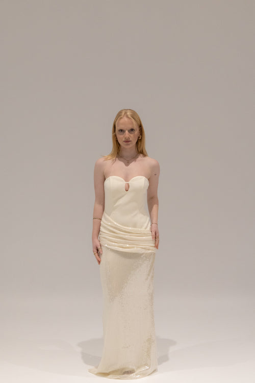 Birthday 01 Sequin Dress in White by Kaia Atelier